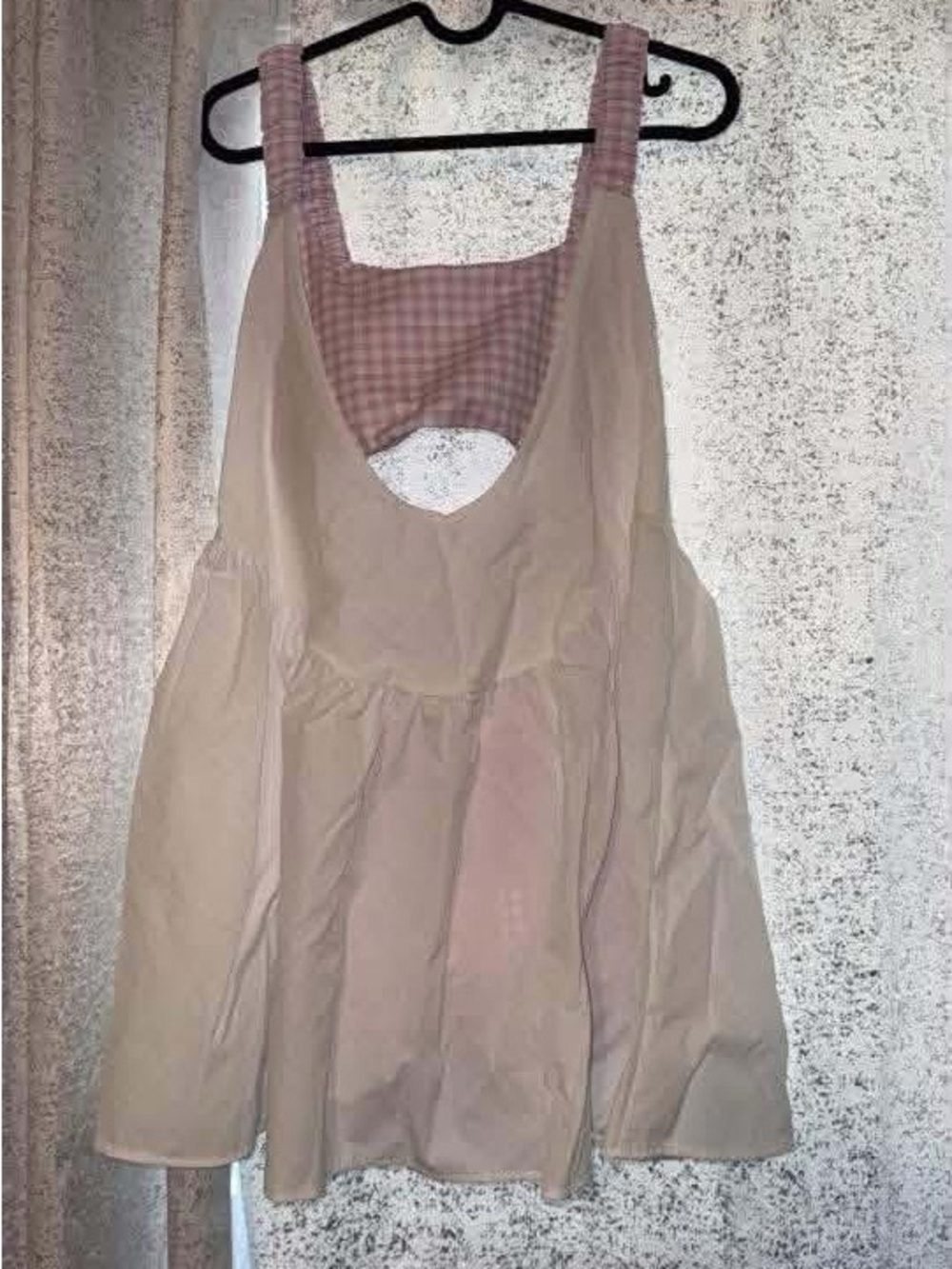 Women’s Beige and Pink Gingham Romper Dress